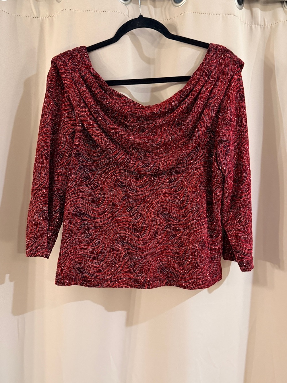 Women’s MSK Red Cowl Neck Glitter Knit Top